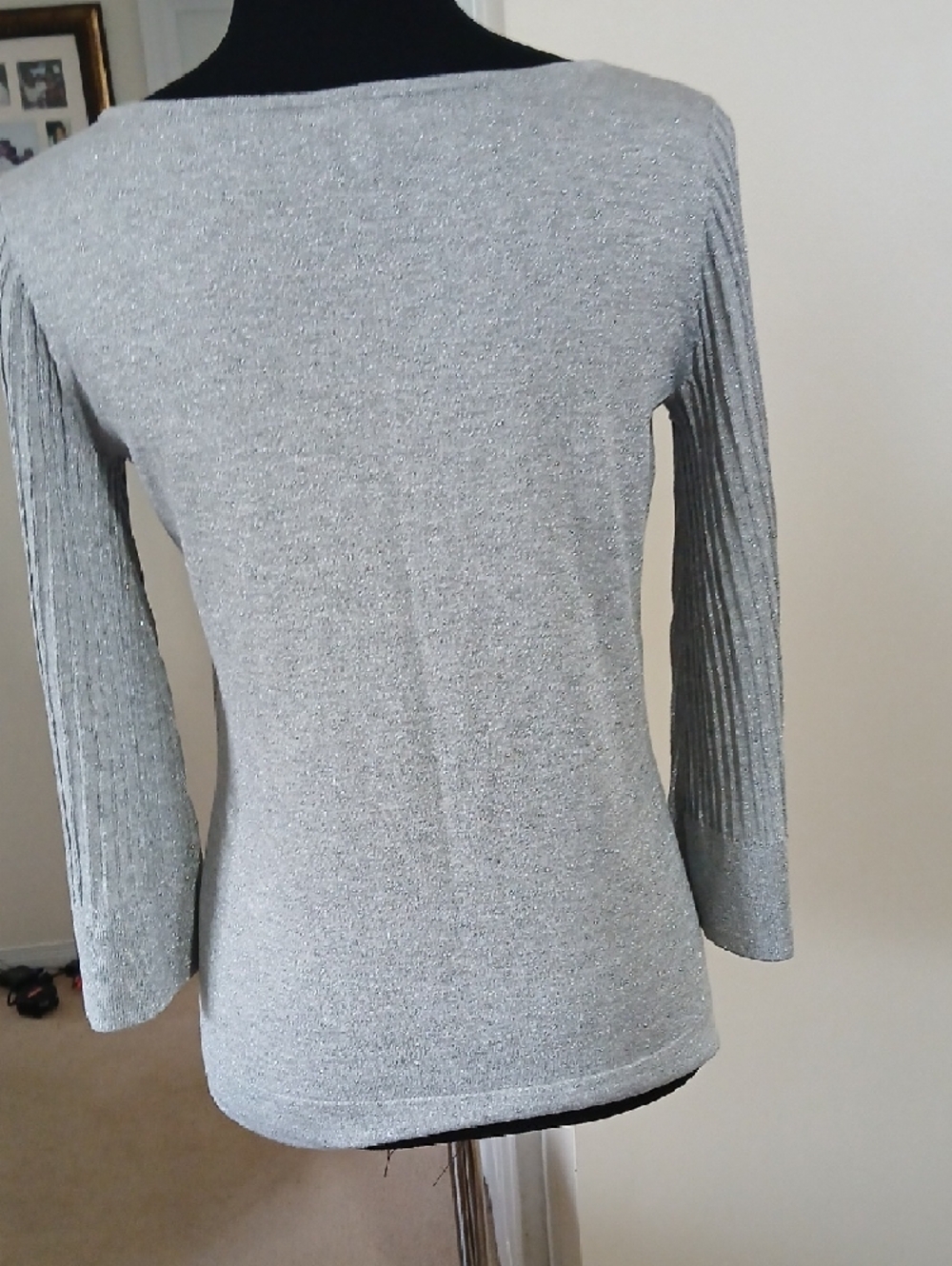 Talbots Silver Sparkle Long Sleeve Scoop Neck Top - Picture 5 of 10